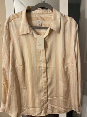 a new day Cream & Beige Striped Collared Button-Up Shirt